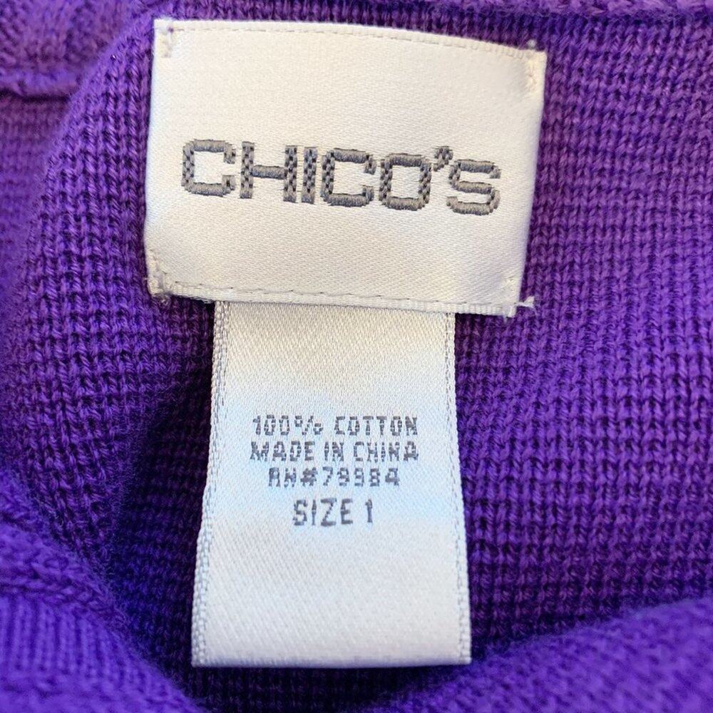 CHICO'S purple knit cotton collared cardigan sweater Size 1 Medium - Picture 8 of 9
